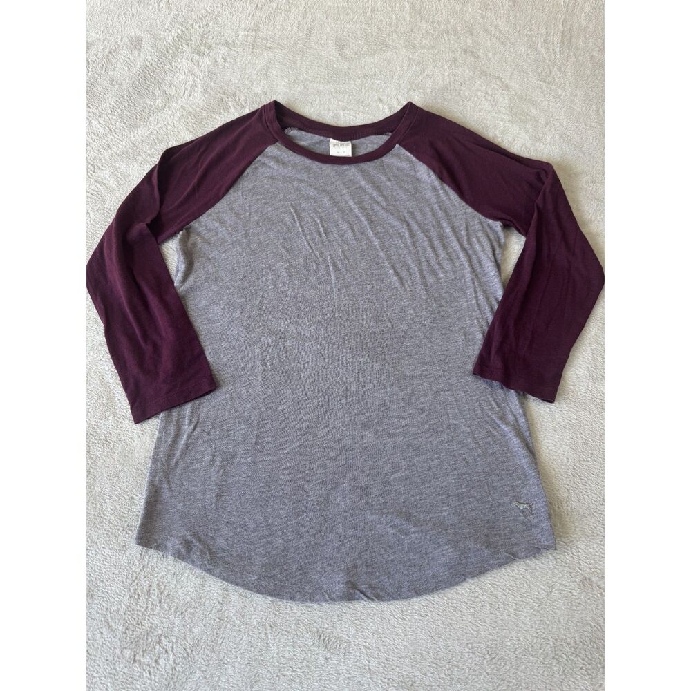 Victoria's Secret PINK gray and maroon/red raglan 3/4-sleeve baseball tee M